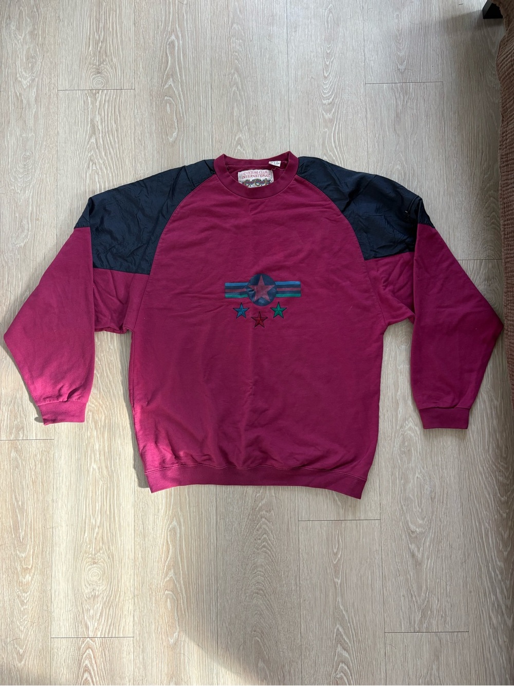 Van Heusen Burgundy Crewneck Sweatshirt with Black Shoulder Panels